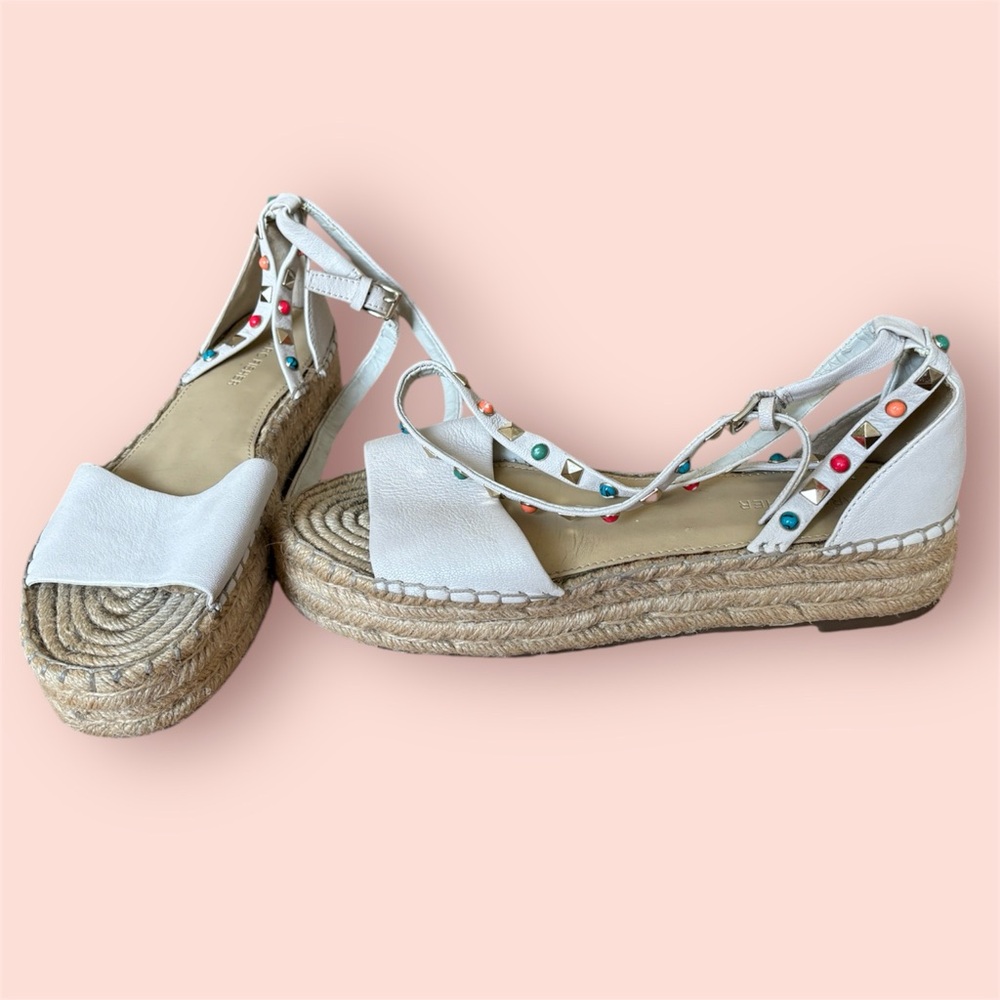 MARC FISHER ANKLE WRAP ESPADRILLE PLATFORM SANDALS SZ 8 MULTI. COLOR STUDS - Picture 2 of 8